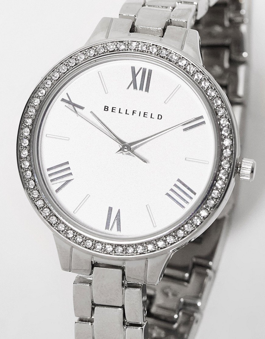 Bellfield slim link strap watch in silver with diamante detail