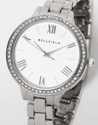 Bellfield slim link strap watch in silver with diamante detail - Click1Get2 Price Drop
