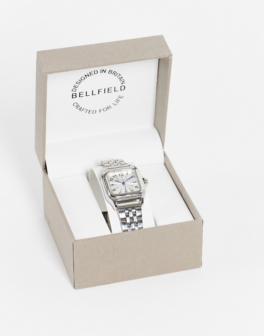 bellfield - sølvfarvet armbåndsur med firkantet urskive til kvinder
