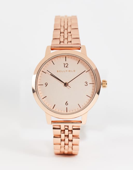 Bellfield stainless steel bracelet watch in rose gold