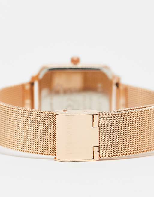Bellfield stainless steel mesh strap watch with square face in rose gold, 4 of 4