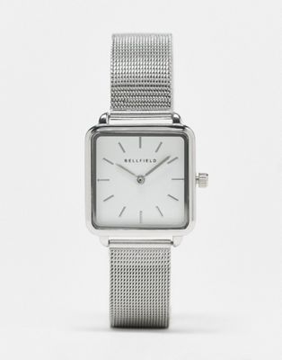 Bellfield stainless steel mesh strap watch with square face in silver - Click1Get2 Black Friday