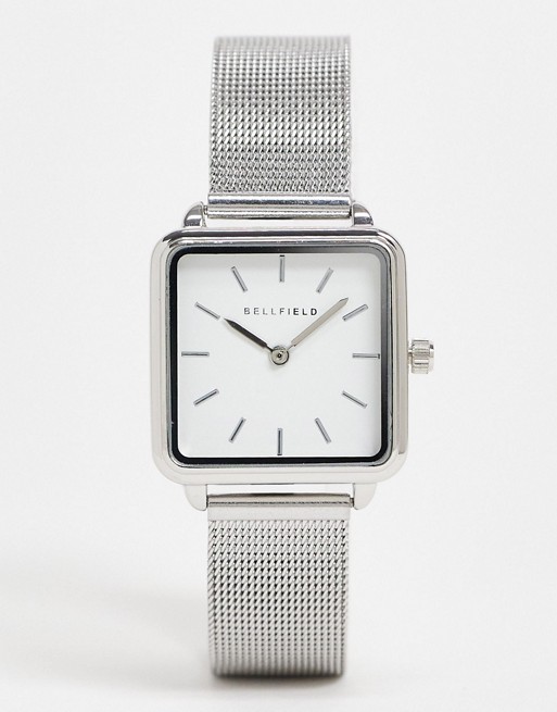 Bellfield stainless steel mesh watch with square dial