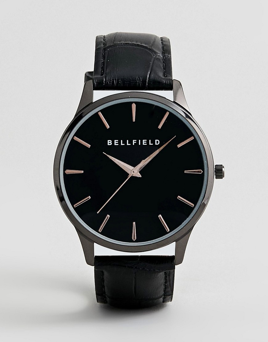 Bellfield – Svart klocka med armband i krokodilimitation