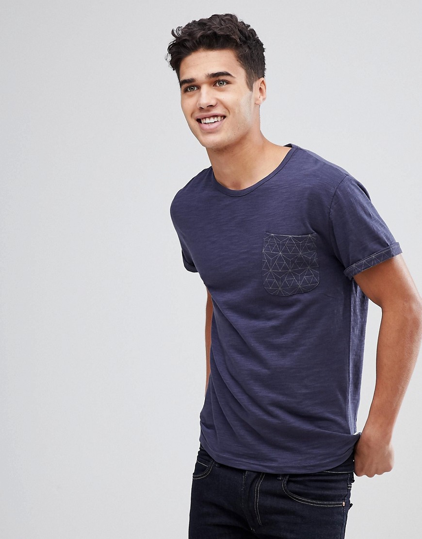 Bellfield – T-shirt med kontrasterande mönster-Marinblå