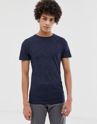 Bellfield - T-shirt met print van driehoekjes en onafgewerkte rand-Marineblauw