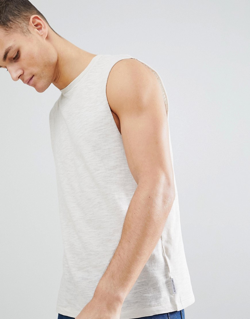 Bellfield - T-shirt senza maniche in tessuto fiammato-Crema