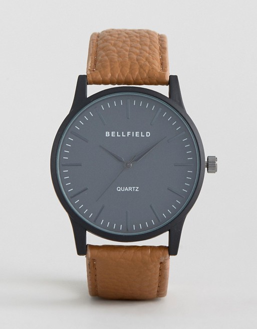 Bellfield Tan Watch with Round Black Dial