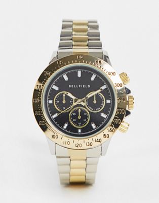 Bellfield two tone bracelet watch with black dial