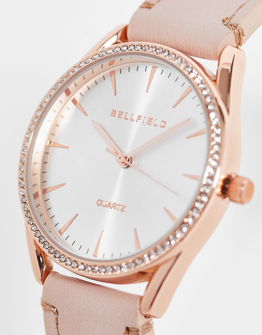 bellfield watch with embellishment in blush-gold