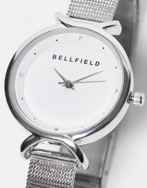 Bellfield – Zegarek z tarczą ozdobioną detalem na siateczkowej bransolecie w kolorze srebrnym