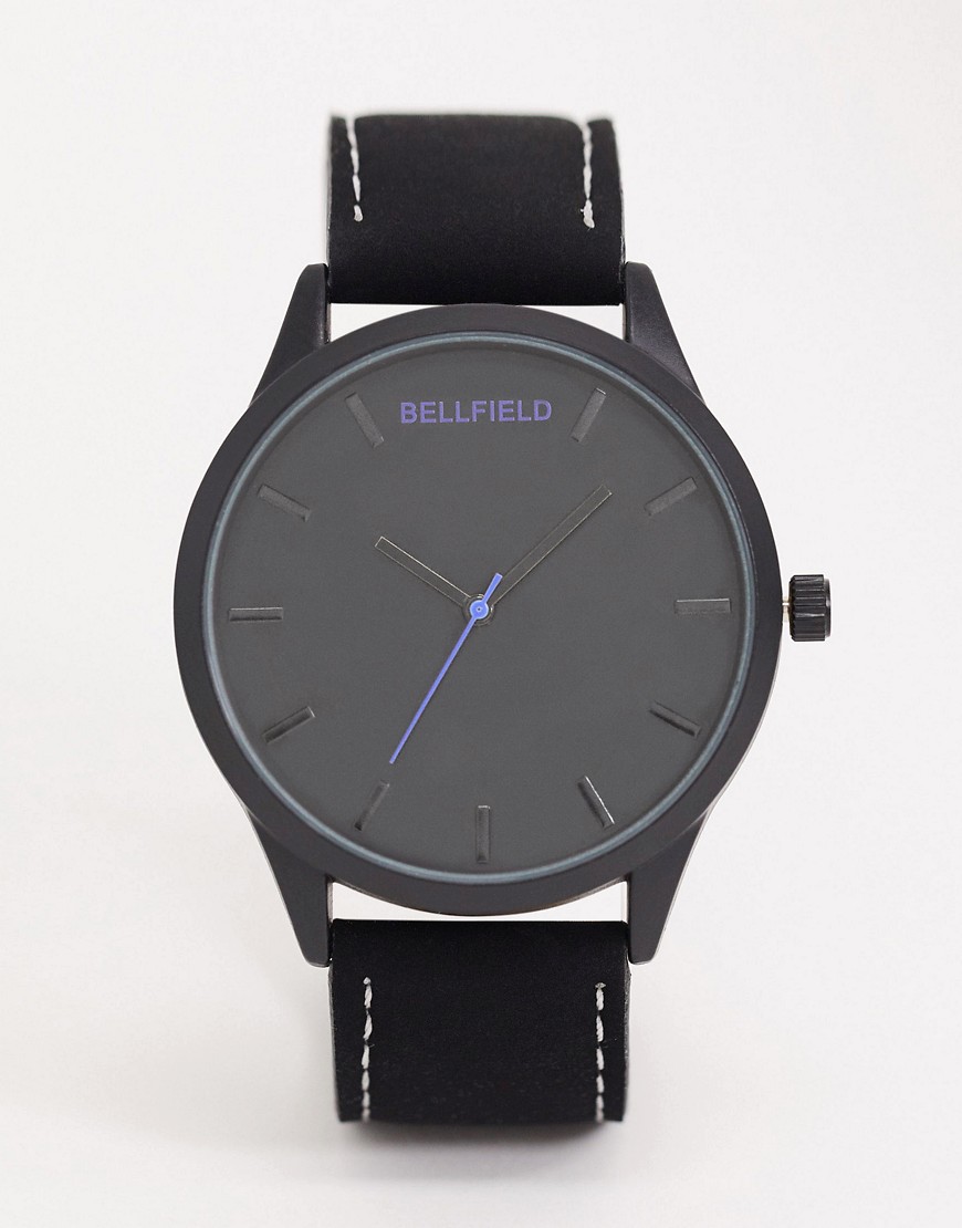 Bellfield - Zwart horloge met zwarte wijzerplaat