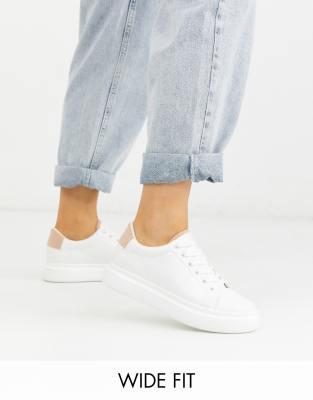 ASOS Basics Бело-бежевые кроссовки для широкой стопы на шнуровке ASOS DESIGN-Многоцветный