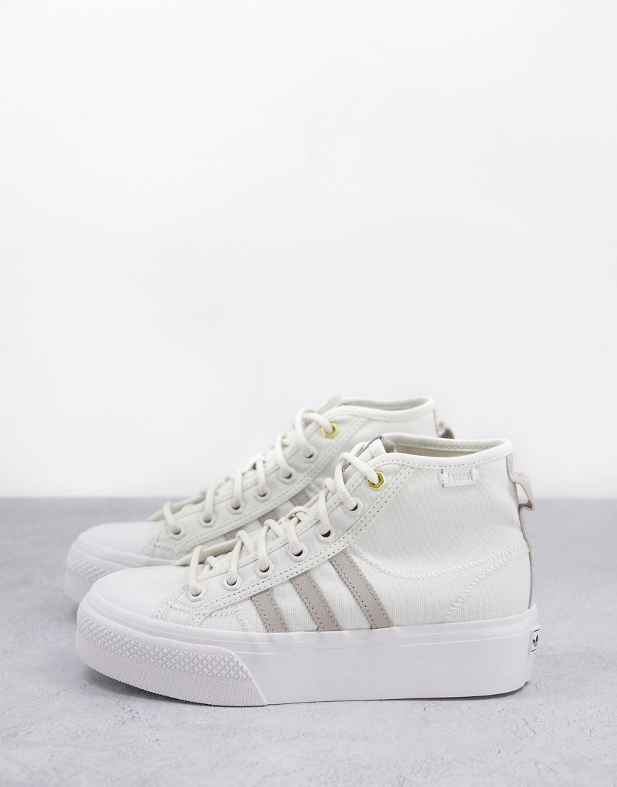фото Бело-серые высокие кроссовки на платформе adidas originals nizza-белый