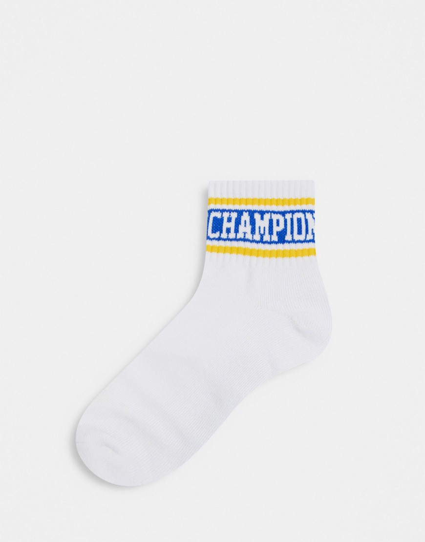 фото Бело-желтые носки до щиколотки в стиле ретро champion-белый