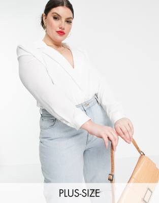 Белое атласное боди с запахом спереди In The Style x Naomi Genes-Белый