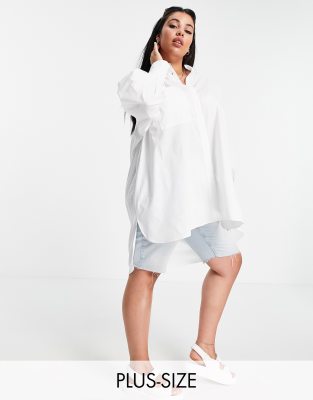 Белое платье-рубашка в стиле oversized с объемными рукавами Threadbare Plus-Белый