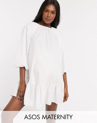 фото Белое свободное платье мини из поплина asos design-белый asos maternity