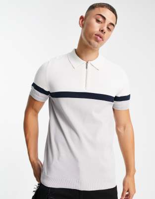   Asos Белое трикотажное поло со вставками серого цвета Topman-Серый