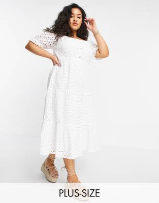 Платья макси  Asos Белое ярусное платье макси с открытыми плечами, объемными рукавами и вышивкой бродери In The Style Plus x Jac Jossa-Белый