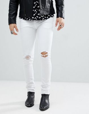 фото Белые джинсы скинни с эффектом потертости и необработанным краем noose & monkey-белый
