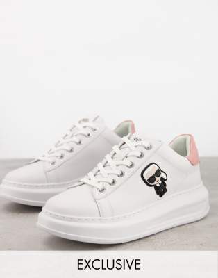   Asos Белые кожаные кроссовки на платформе с светло-розовой отделкой Karl Lagerfeld Exclusive-Белый