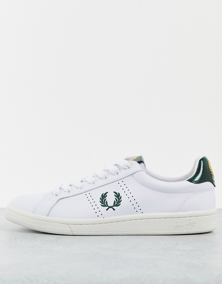 фото Белые кожаные кроссовки с зеленым ярлычком-логотипом fred perry b721-белый