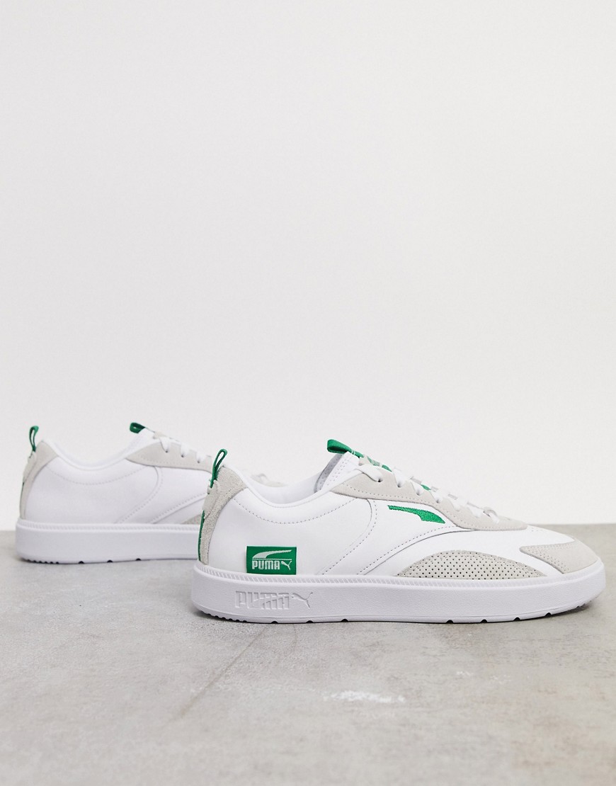 фото Белые кожаные кроссовки с зелеными вставками puma oslo pro-белый