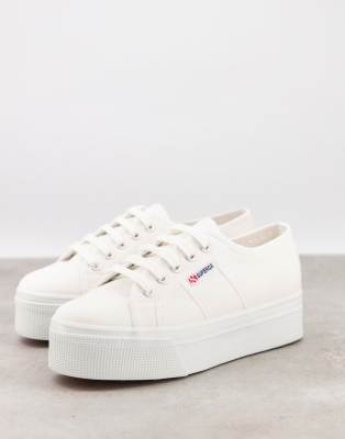 фото Белые кроссовки на плоской платформе superga 2790 linea-белый