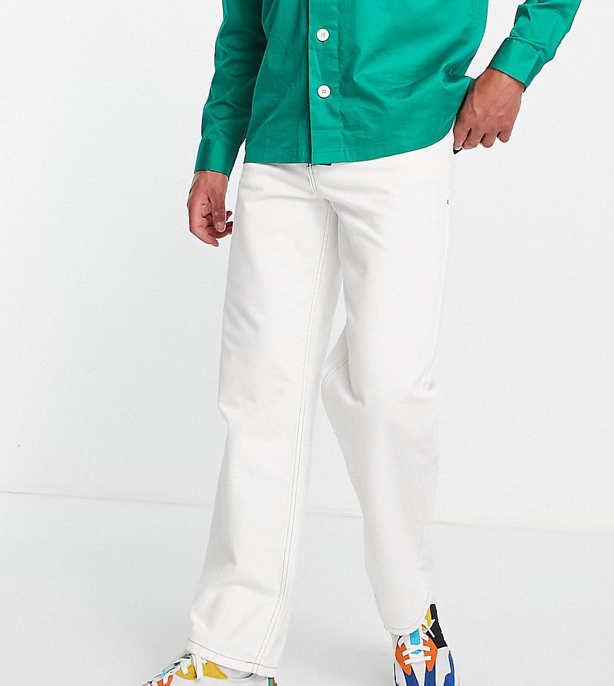 фото Белые мешковатые широкие джинсы в винтажном стиле с контрастной строчкой collusion x014-белый
