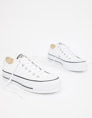 фото Белые низкие кожаные кеды на платформе converse chuck taylor all star-белый