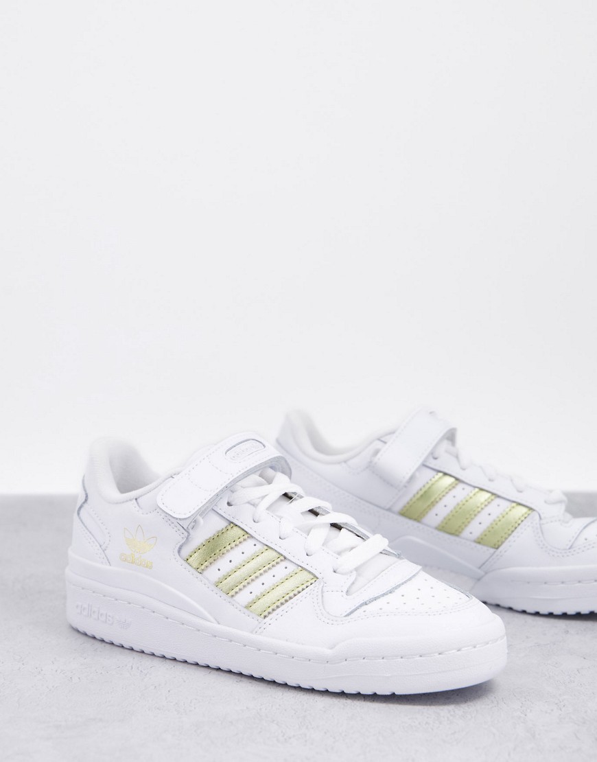 Белые низкие кроссовки с золотистыми полосками Forum-Белый Adidas 12022891