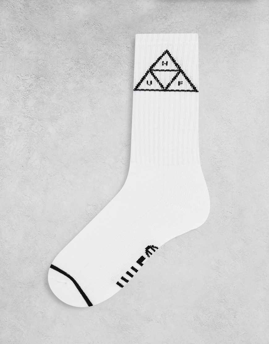 фото Белые носки обычной длины с рисунком в виде трех треугольников huf-белый