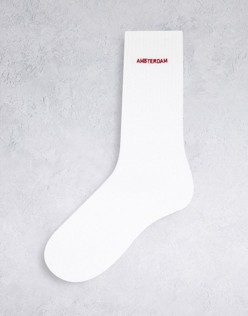 Белые носки с надписью "Amsterdam" -Белый Topman 12160078