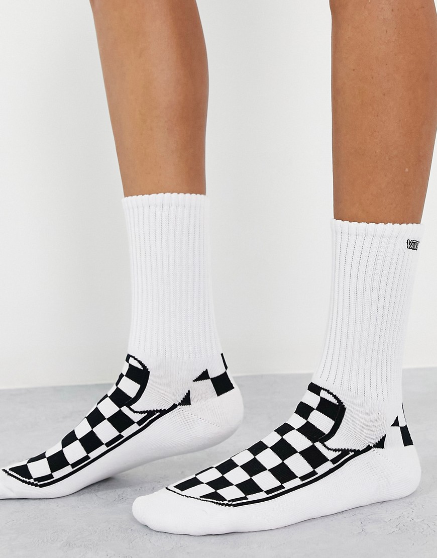 фото Белые носки с рисунком в виде слипонов vans checkerboard slip-on-белый