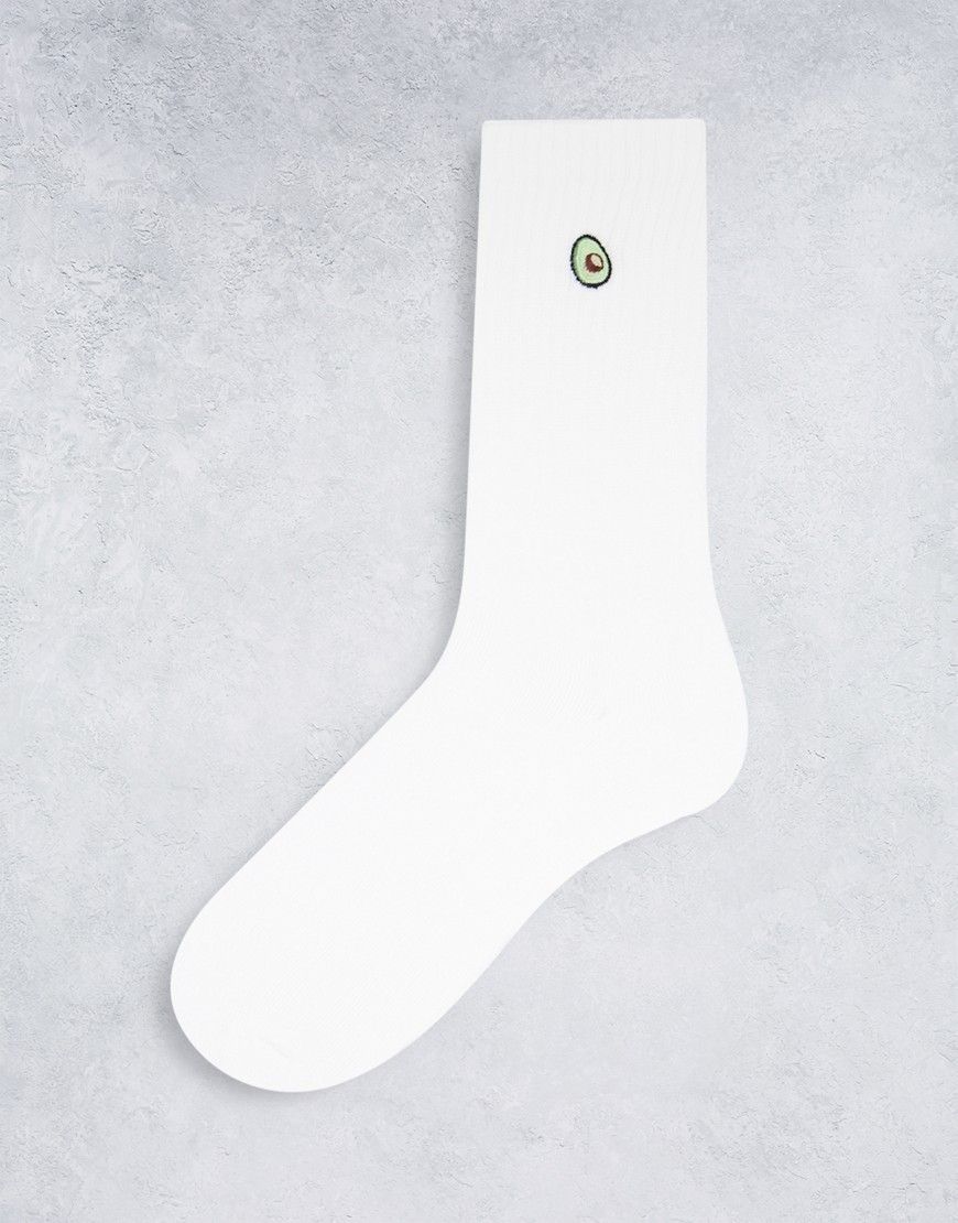Белые носки с вышитым авокадо -Белый Topman 12160100