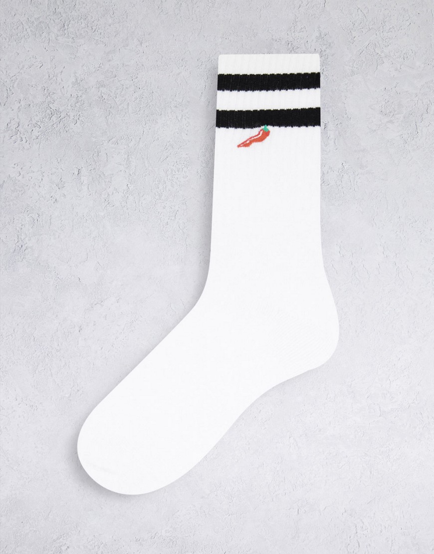 Белые носки с вышитым перчиком чили -Белый Topman 12159935