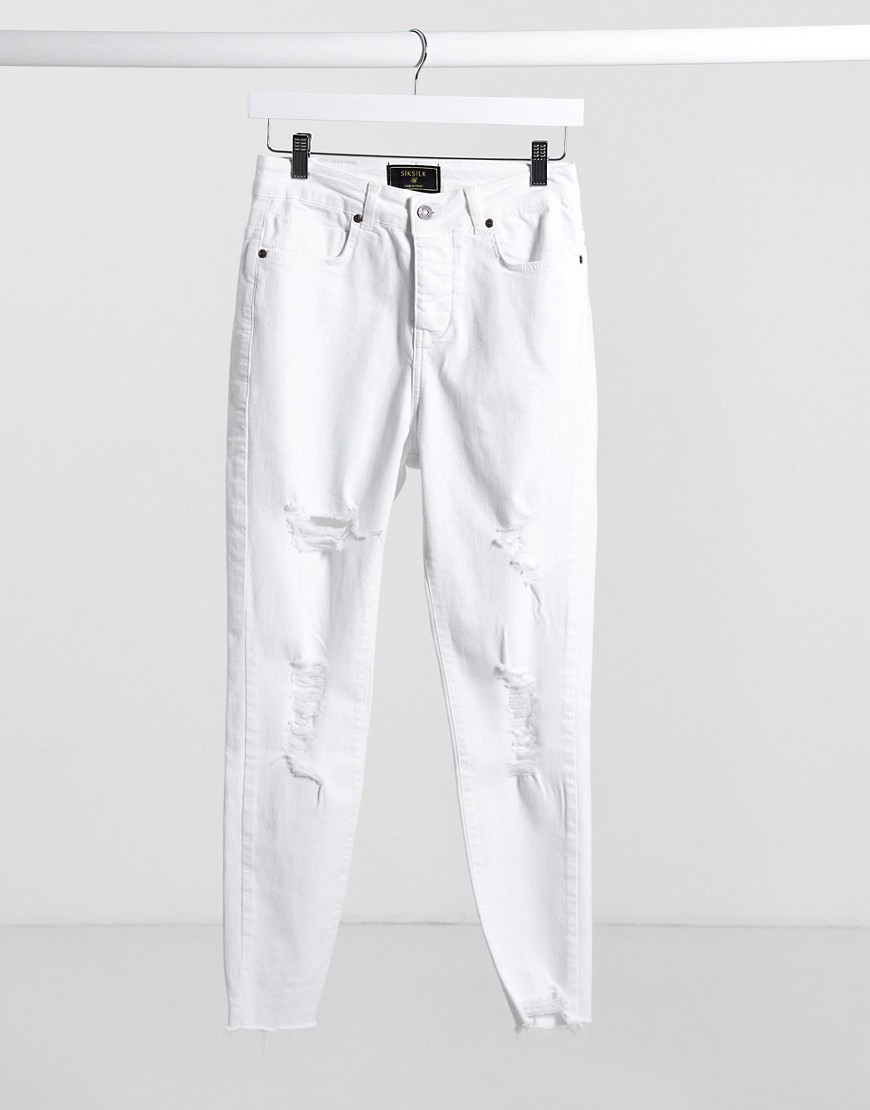фото Белые рваные джинсы скинни до щиколотки с необработанными краями siksilk-белый