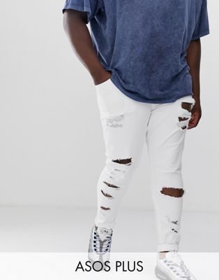фото Белые рваные джинсы супероблегающего кроя asos design plus-белый