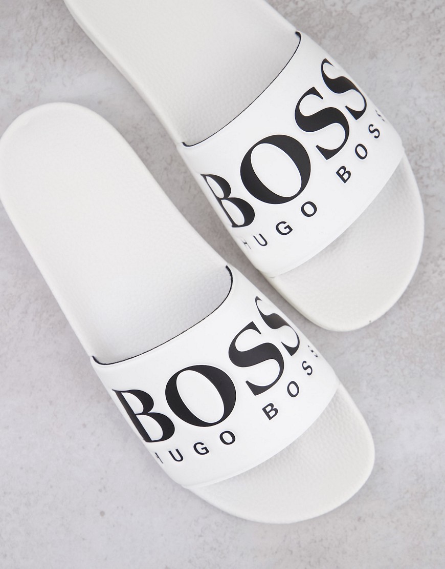 фото Белые шлепанцы с логотипом boss solar-белый