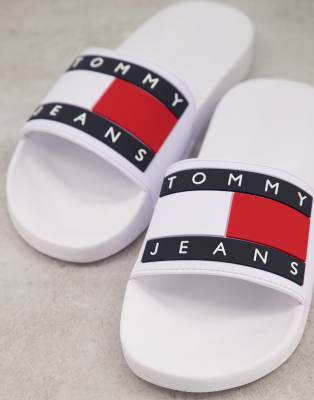 фото Белые шлепанцы с логотипом-флагом tommy jeans-белый