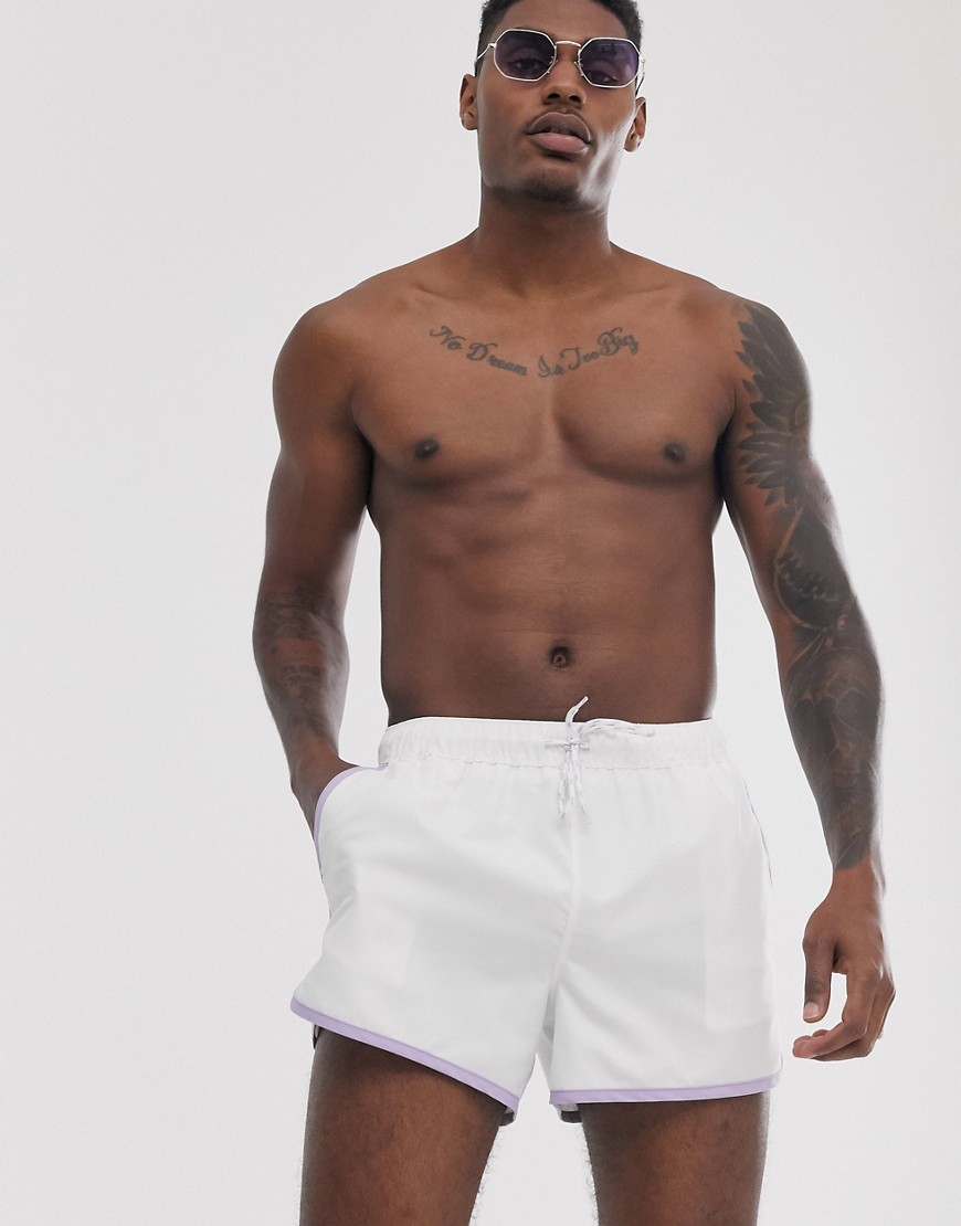 фото Белые шорты для плавания и бега с фиолетовой лентой asos design-белый