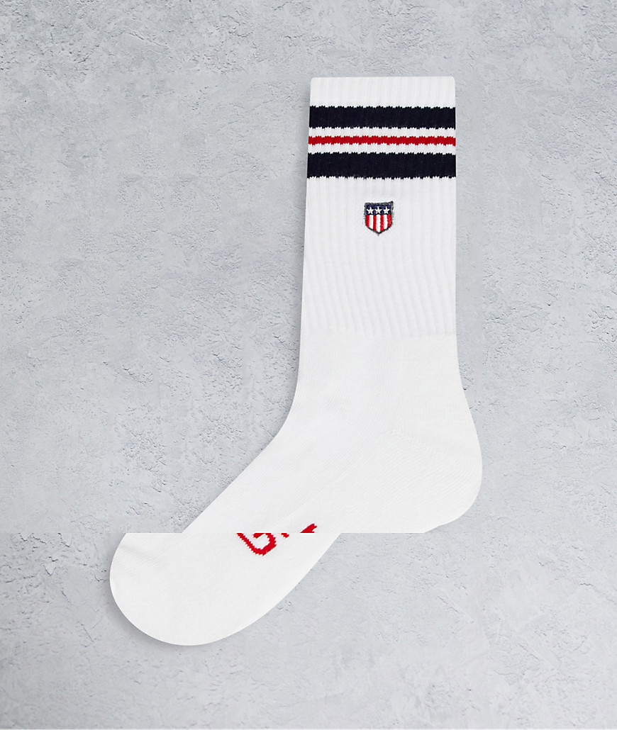 Белые спортивные носки с фирменными полосками и логотипом-щитом -Белый Gant 105914343