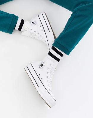 фото Белые высокие кеды из парусины на платформе converse chuck taylor all star hi-белый