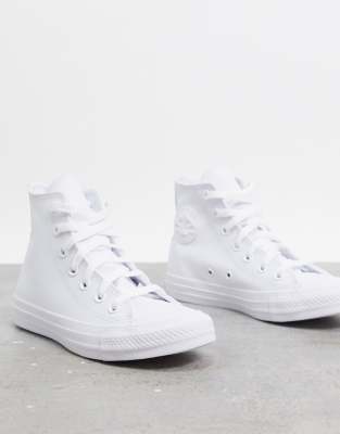 фото Белые высокие кожаные кеды converse chuck taylor all star-белый