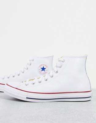 фото Белые высокие кожаные кроссовки converse chuck taylor all star hi-белый