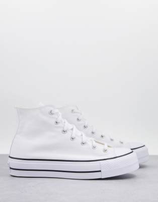 фото Белые высокие кроссовки на слоеной подошве converse chuck taylor all star hi lift-белый