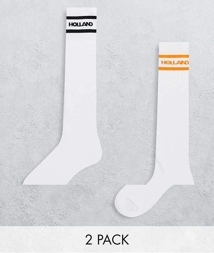 фото Белые высокие носки с контрастными полосками house of holland-белый