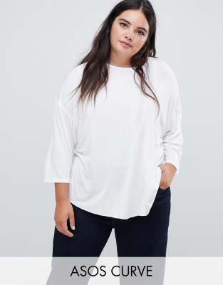 фото Белый драпированный топ с рукавами 3/4 asos design curve asos curve