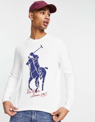 фото Белый хлопковый джемпер с крупным логотипом в виде игрока в поло polo ralph lauren